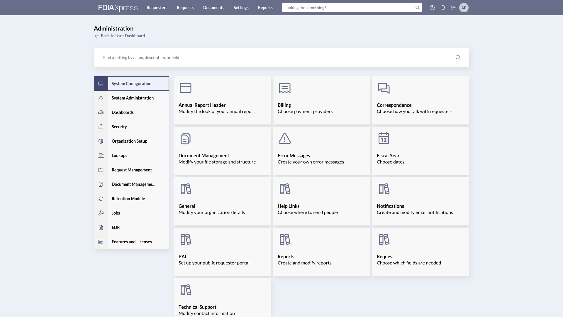 Administration screen after design system