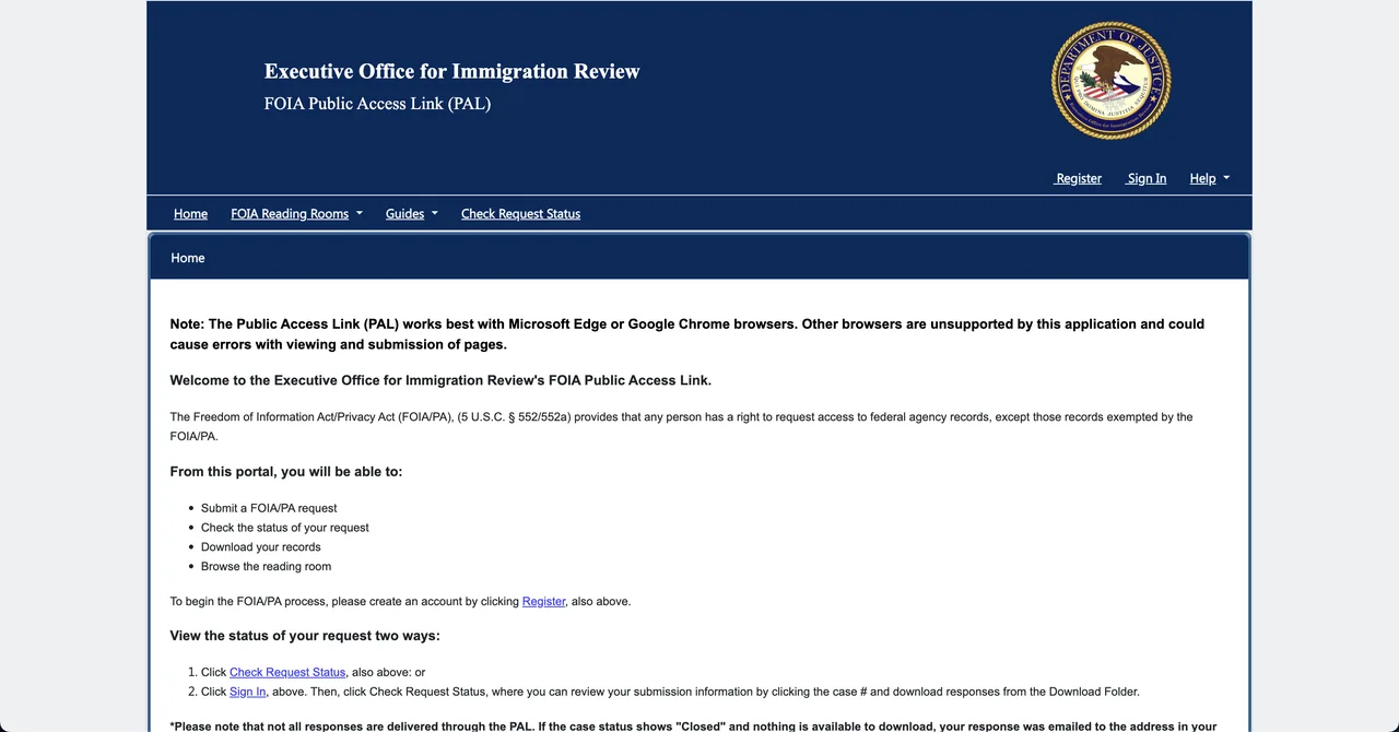 The public FOIA portal as it existed before the redesign