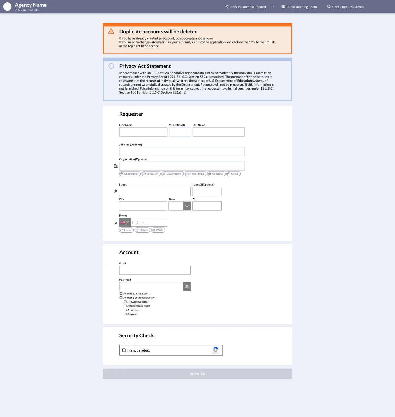 Early-stage concept for the safe redesign, keeping the request-first structure