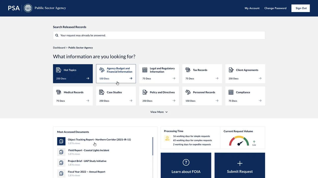 The public FOIA portal home page