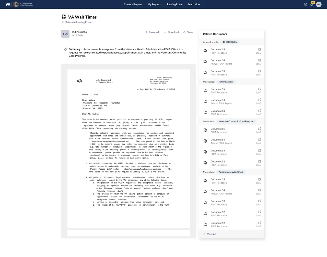 Document viewer showing sharing controls and recommended related documents